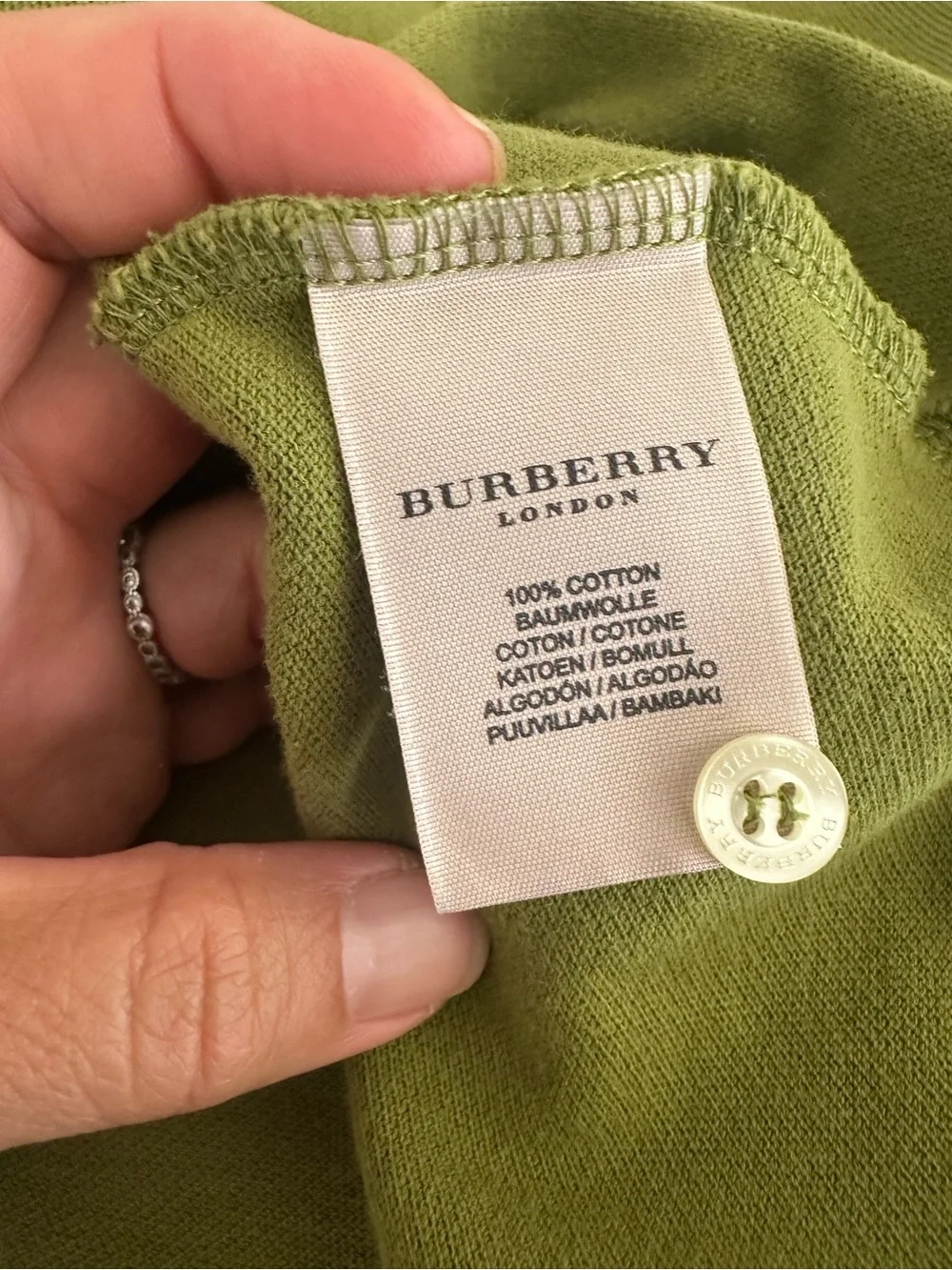 Burberry London Men’s Olive Green Embroidered Knight Polo Shirt Size Med